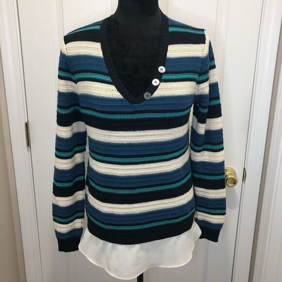 Skye's the Limit Sweaters - Skye’s The Limit petite v neck sweater with faux blouse bottom size small